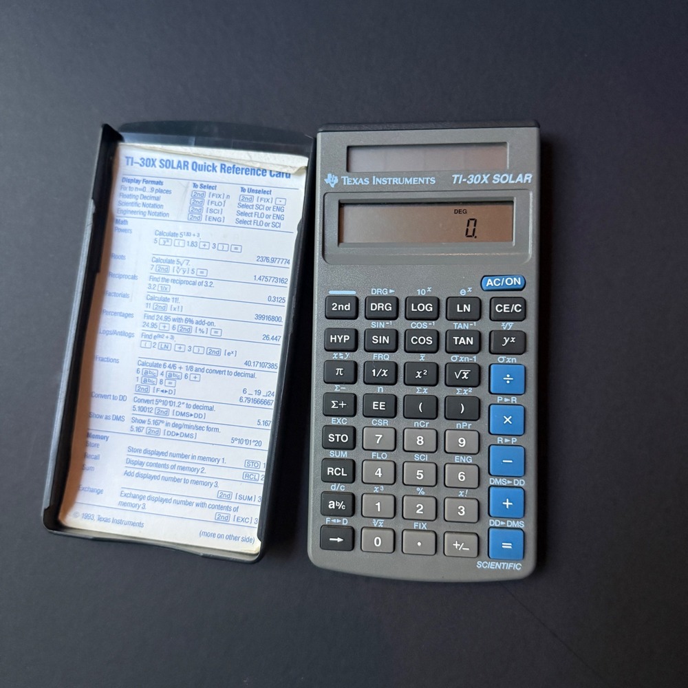 Texas Instruments TI-30X Solar Scientific Calculator Vintage 1993 Grey Blue Case